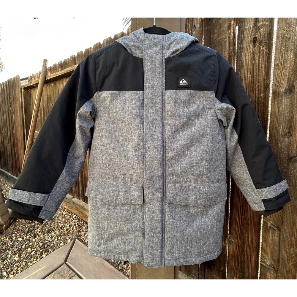 Quiksilver Boys S 7/8 Insulated Hooded Ski Snowboard Jacket Gray Black